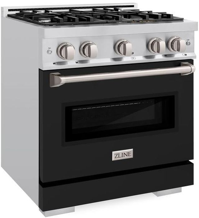 ZLINE Classic 30" Stainless Steel Pro Style Dual Fuel Range with Black Matte Door-3