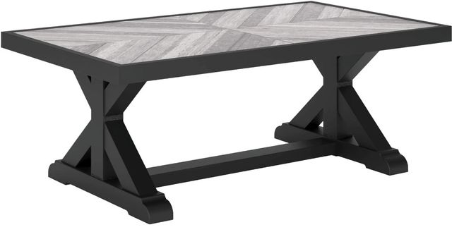 Signature Design by Ashley® Beachcroft Light Gray Outdoor Aluminum/Porcelain Cocktail Table with Black Base-0