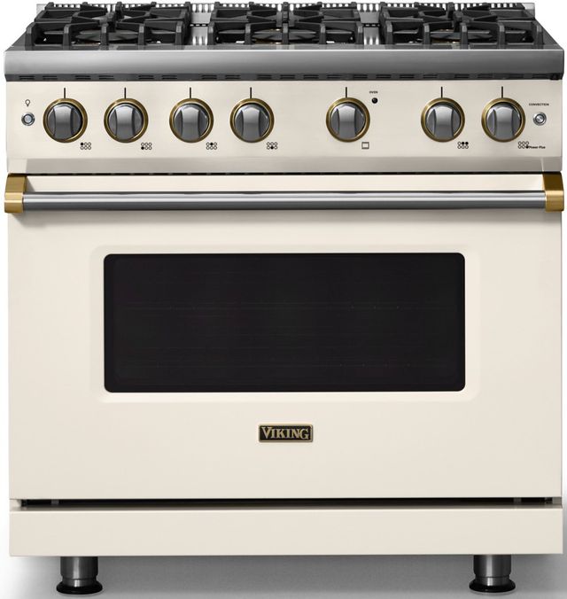 Viking® 5 Series 36" Pure White Pro Style Gas (NG) Range with Brushed Brass Trim-0