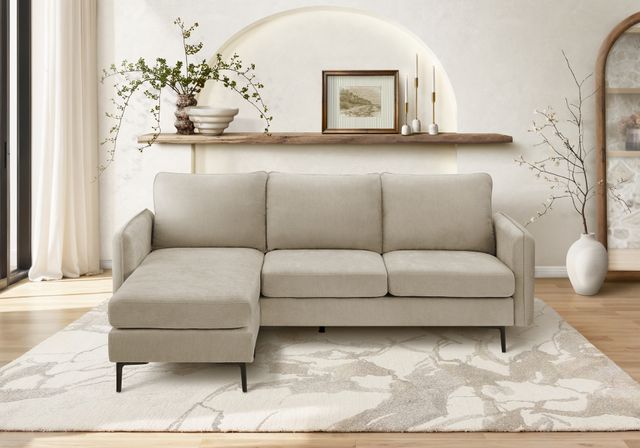 Monarch Specialties Inc. Beige 85" Sofa Lounger and Reversible Chaise with Black Metal Legs-1