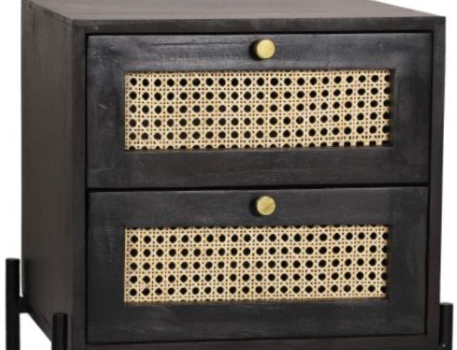 Jaipur Furniture Rattan Black 2-Drawer Bedside Table-2