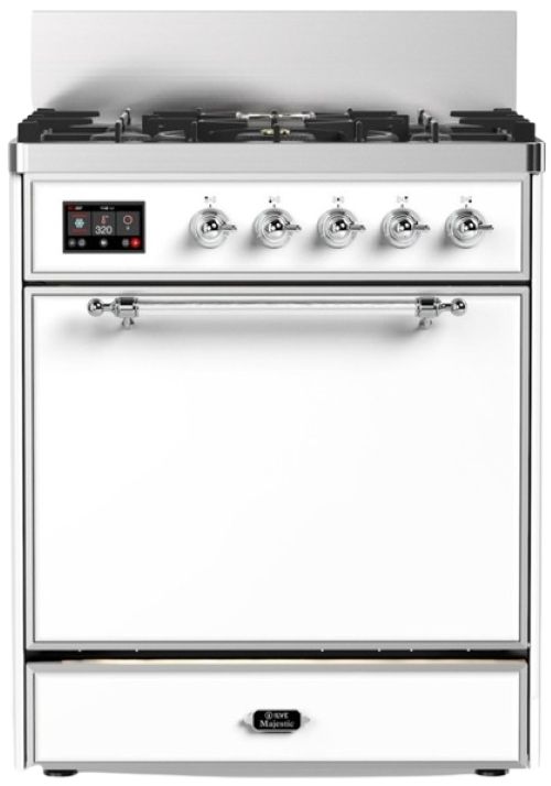 Ilve® Majestic III 30" White Pro Style Dual Fuel Natural Gas Range with Solid Door and Chrome Trim-0