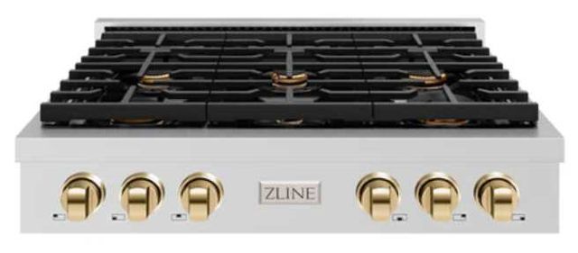 ZLINE Paramount Autograph Edition 36" Stainless Steel Gas Cooktop with Polished Gold Accents-0