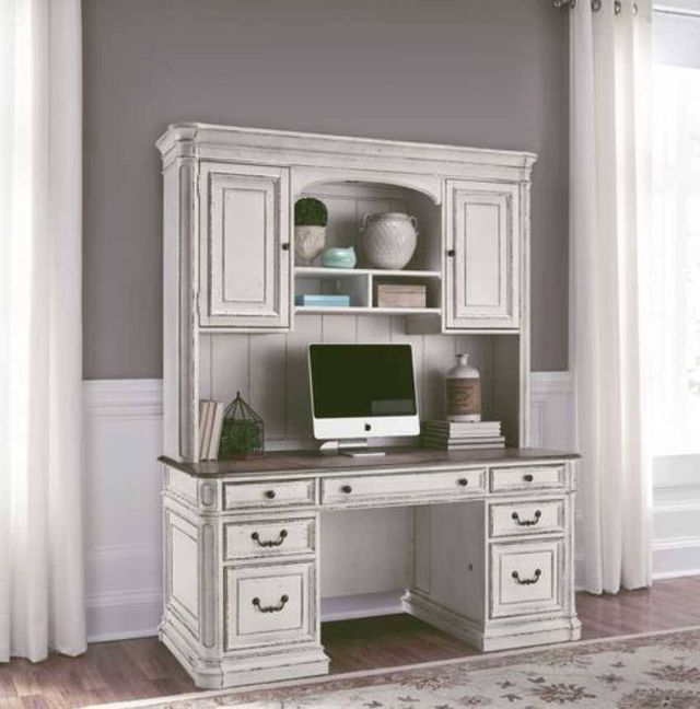 Liberty Furniture Magnolia Manor Antique White Credenza and Hutch-8