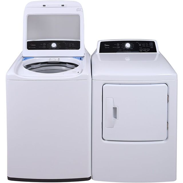 Midea® 4.1 Cu. Ft. Top Load Washer & 6.7 Cu. Ft. Gas Dryer White Laundry Pair-0