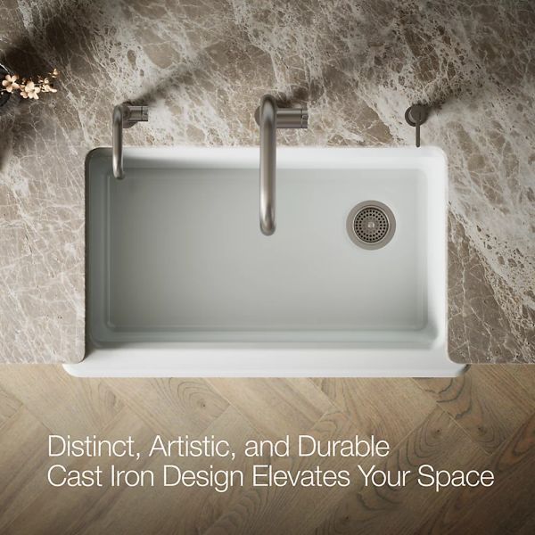 KOHLER® Riverby® Ice Gray 36" Undermount Single-Bowl Farmhouse Workstation Kitchen Sink with Accessories-4