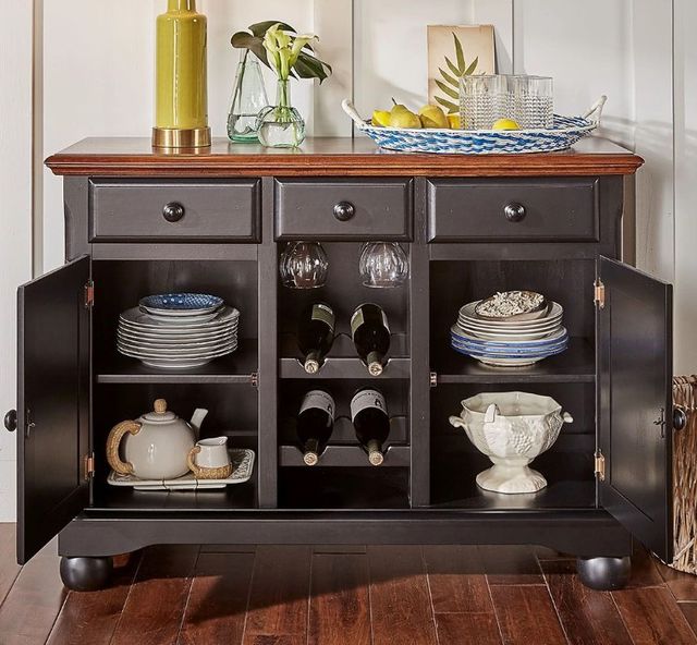 A-America® British Isles Antique Oak/Black Wine Server-1