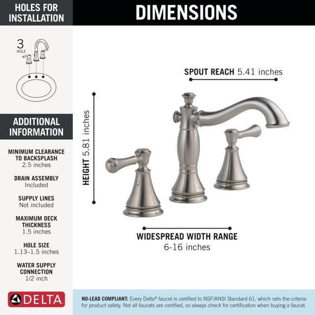 Delta Cassidy® Stainless 2-Handle Widespread Bathroom Faucet with Drain-3