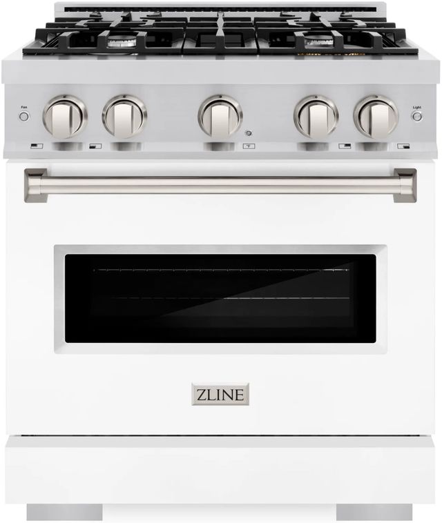 ZLINE Classic 30" Stainless Steel Pro Style Dual Fuel Range with White Matte Door-0