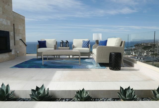 Sunset West Manhattan Dove Gray Resin Wicker Outdoor Sofa with Linen Canvas Cushion-4