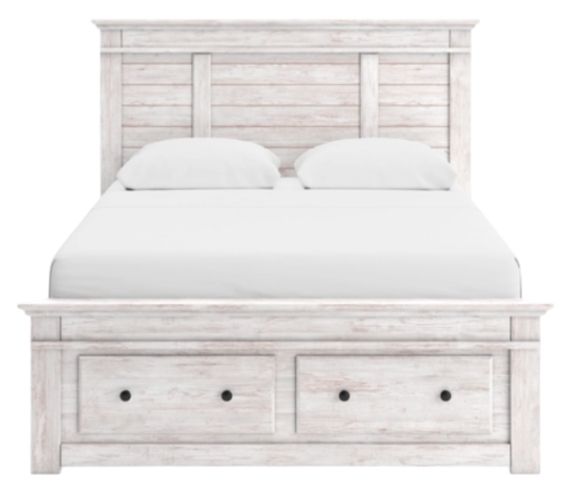 Signature Design by Ashley® Makidern Whitewash Queen Panel Bed with 4-Drawer Storage-3