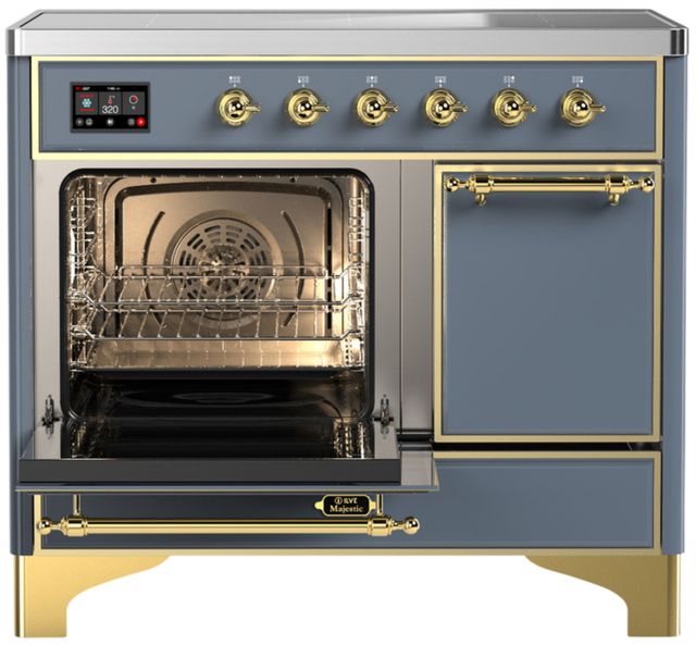 Ilve® Majestic III 40" Blue Gray Pro Style Induction Range with Solid Door and Brass Trim-3