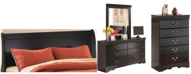 Signature Design by Ashley® Huey Vineyard 4-Piece Black Queen Sleigh Headboard Bed Set-0