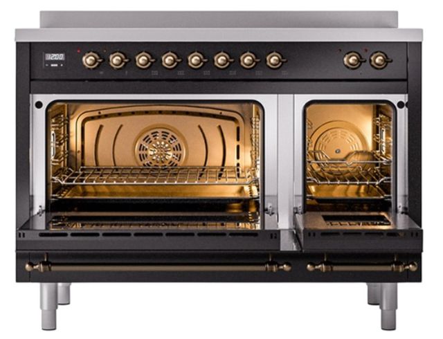 Ilve® Nostalgie II Noblesse 48'' Glossy Black Pro Style Induction Range with Burnished Trim-1