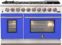 FORNO® Capriasca 48" Stainless Steel Pro Style Gas Range with Blue Door