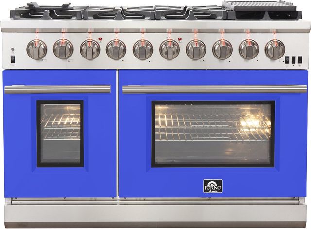 FORNO® Capriasca 48" Stainless Steel Pro Style Gas Range with Blue Door-0