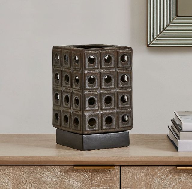 Uttermost® Lattice Brown Indoor-Outdoor Lantern Candleholder-1