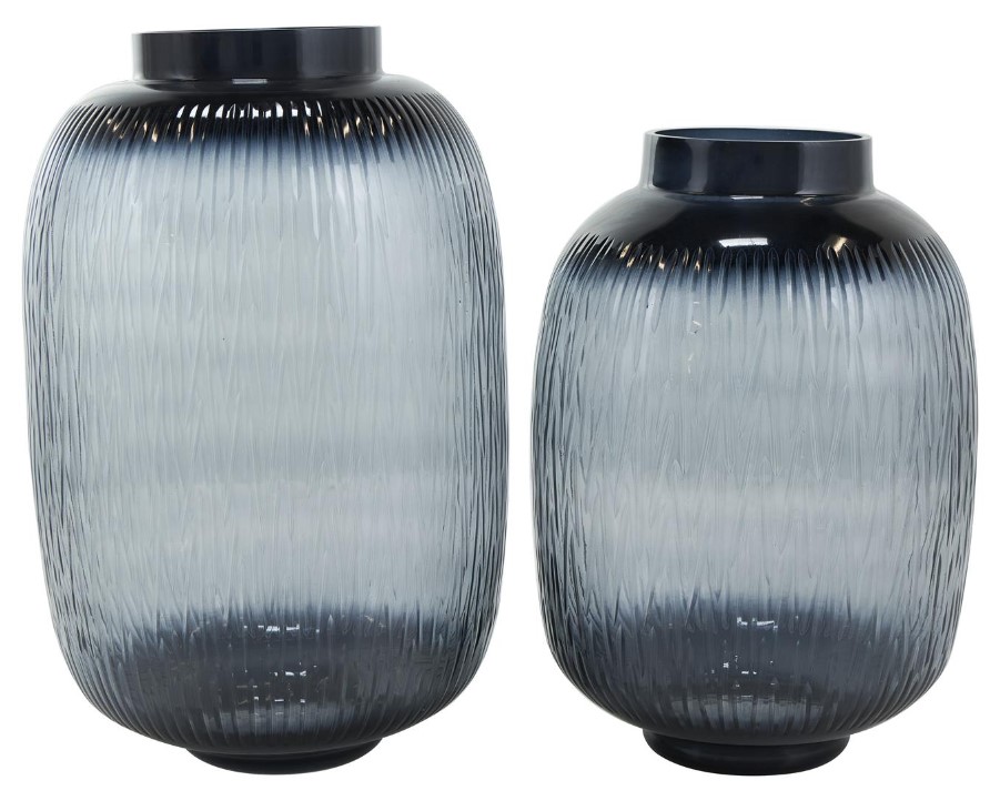 FRGMT M'Quve's Vase Black White セット Deco Marche 2-Piece Black Glass Textured Ombre Vase Set