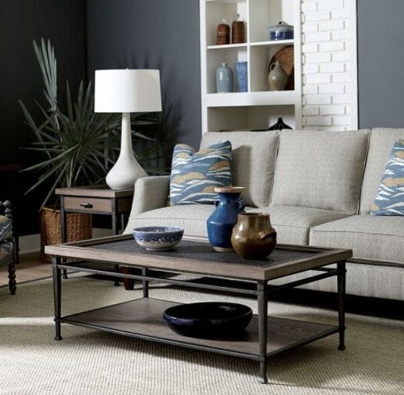 Hammary® Austin Antiqued Medium Brown Rectangular Coffee Table with Hammered Bronze Frame-2