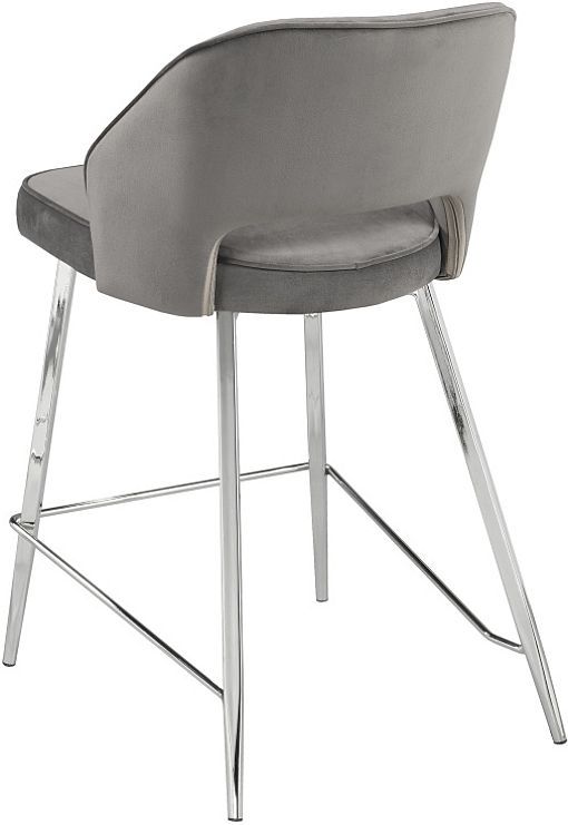 Brassex Inc. Ella 2-Piece Chrome/Grey Counter Stool Set-1