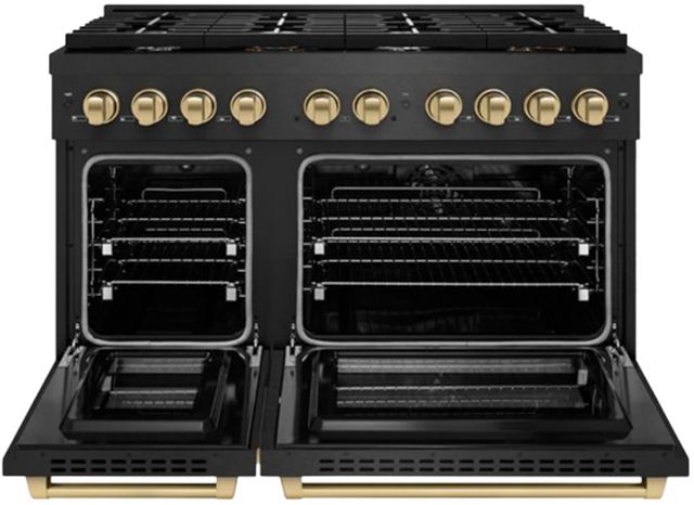 ZLINE Autograph Edition Paramount 48" 6.7 cu. ft. Black Satin Stainless Steel Dual Fuel Range with Champagne Bronze Accents-1
