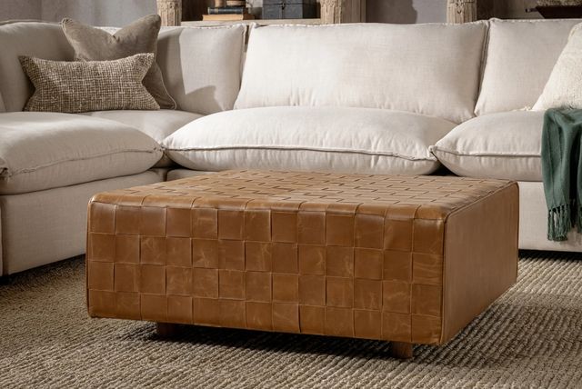 Classic Home Aristo Autumn Maple Leather Square Ottoman-1
