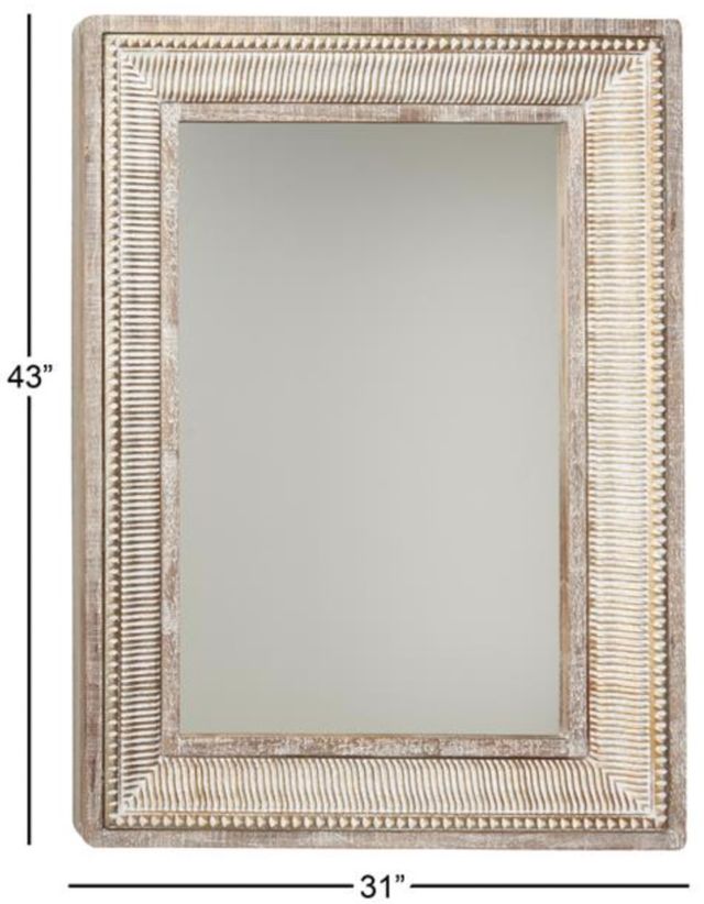 Deco Marche Brown Whitewashed Wall Mirror with Linear Gold Markings-3