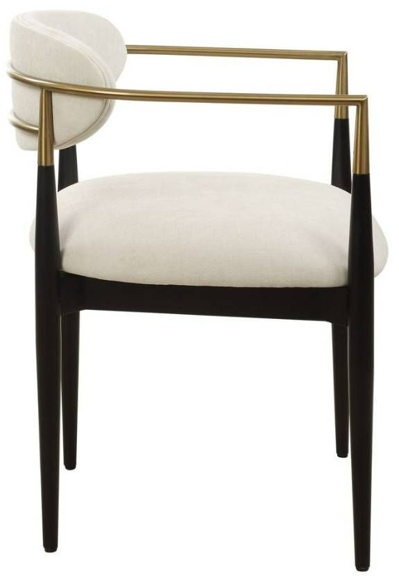 Uttermost® Moxie Matte Black/Off-White Dining Arm Chair with Brushed Brass Accent-4