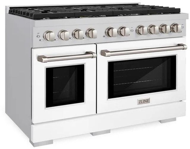 ZLINE 48" Stainless Steel Pro Style Gas Range with White Matte Door-3
