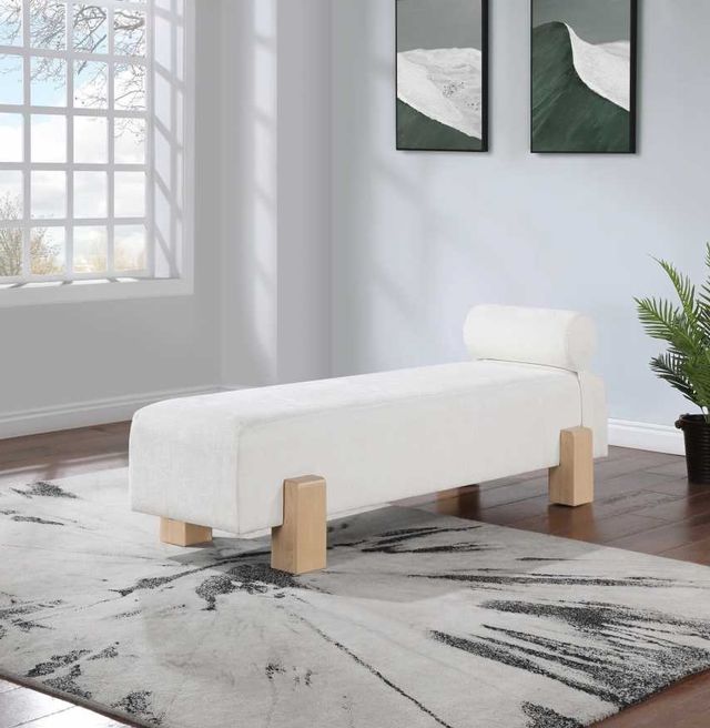 Meridian Furniture Edison Cream/Natural Chenille Fabric Bench-3