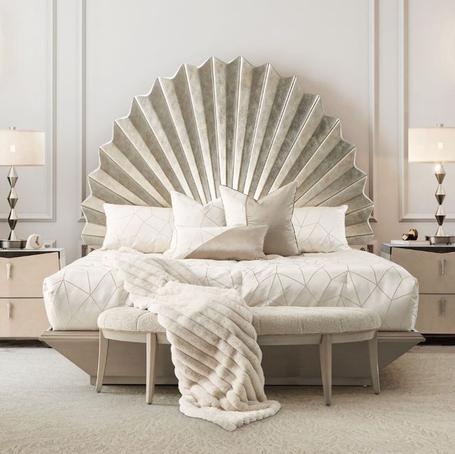 Michael Amini® Fantosini Silver Leaf Eastern King Fan Bed-1