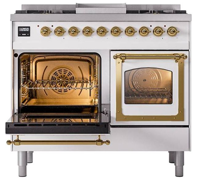 Ilve® Nostalgie II Noblesse 40'' White Pro Style Dual Fuel Range with Brass Trim-3