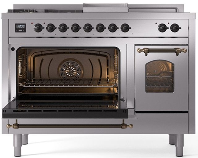 Ilve® Nostalgie II Series 48" Stainless Steel Pro Style Dual Fuel Range-2