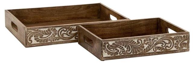 Deco Marche 2-Piece Brown Tray with Carved Sides Set-1