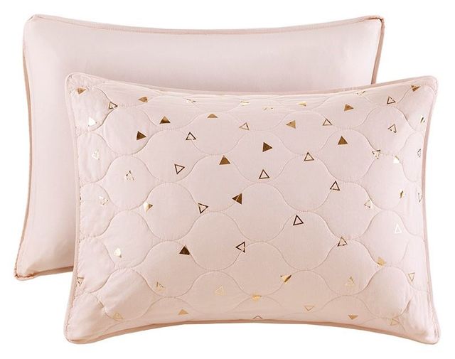 Olliix by Intelligent Design Zoey Blush and Rose Gold Full/Queen Metallic Printed Coverlet Set-3