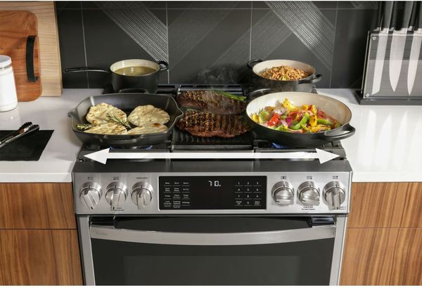 GE Profile™ 30" Fingerprint Resistant Stainless Steel Slide In Dual Fuel Range