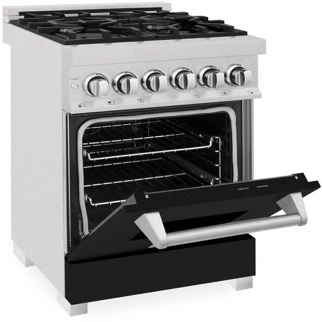 ZLINE 24" Satin Stainless Steel Pro Style Dual Fuel Range with Black Matte Door-3