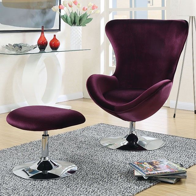 Furniture of America® Eloise 2-Piece Purple Accent Chair with Ottoman Set-1