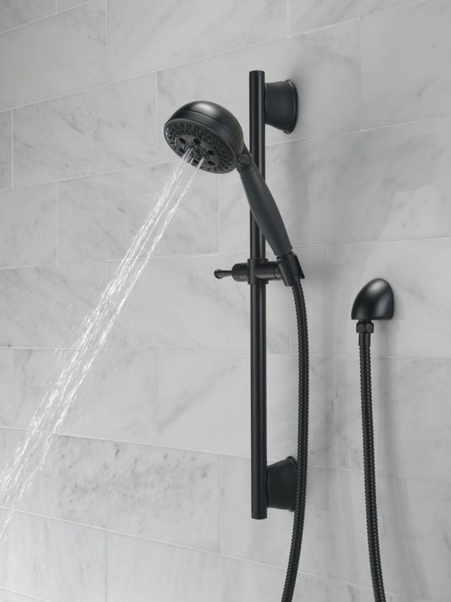 Delta Universal Showering Matte Black H2Okinetic® 5-Setting Slide Bar Hand Shower-1