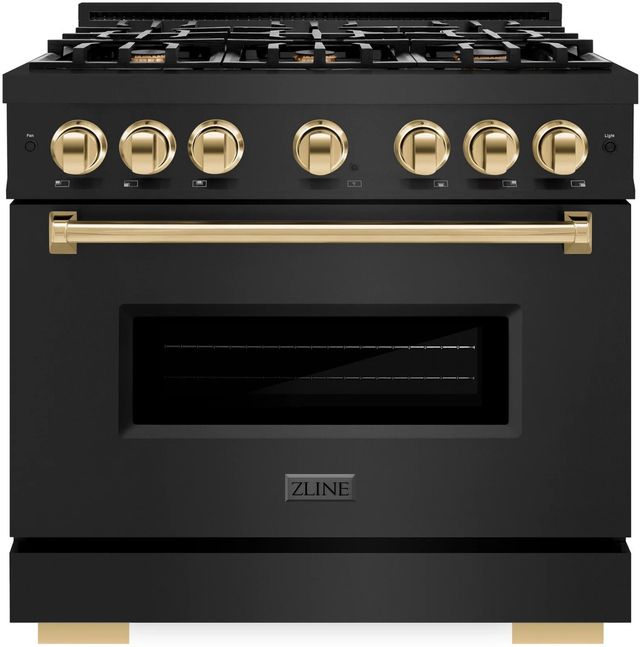 ZLINE Classic Autograph Edition 36" Black Stainless Steel Pro Style Dual Fuel Range with Polished Gold Accents-0