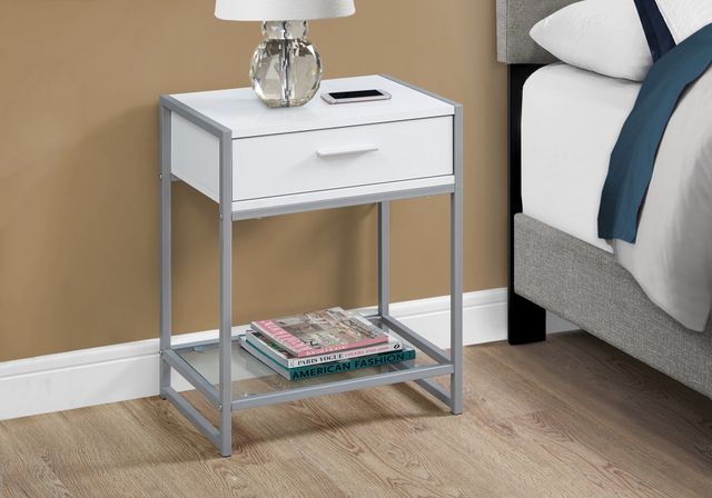 Monarch Specialties Inc. White 22"H Drawer Accent Table with Silver Metal Base-2