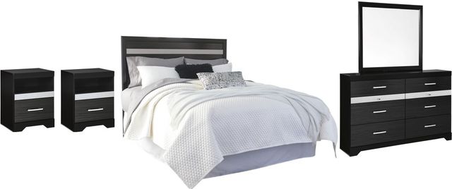 Signature Design by Ashley® Starberry 5-Piece Black Queen/Full Panel Headboard Bedroom Set-0