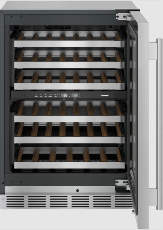Thermador® Freedom® 24" Stainless Steel Right Hinge Under the Counter Wine Cooler with Glass Door and Masterpiece® Handle-1