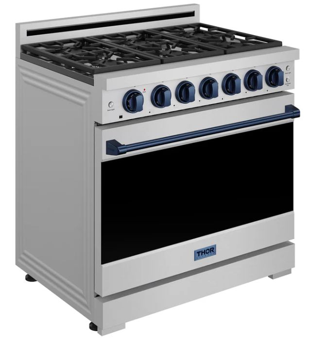 Thor Kitchen Gordon Ramsay Collection 36" Stainless Steel Pro Style Liquid Propane Range with Precision Knob Control and Blue Trim-2