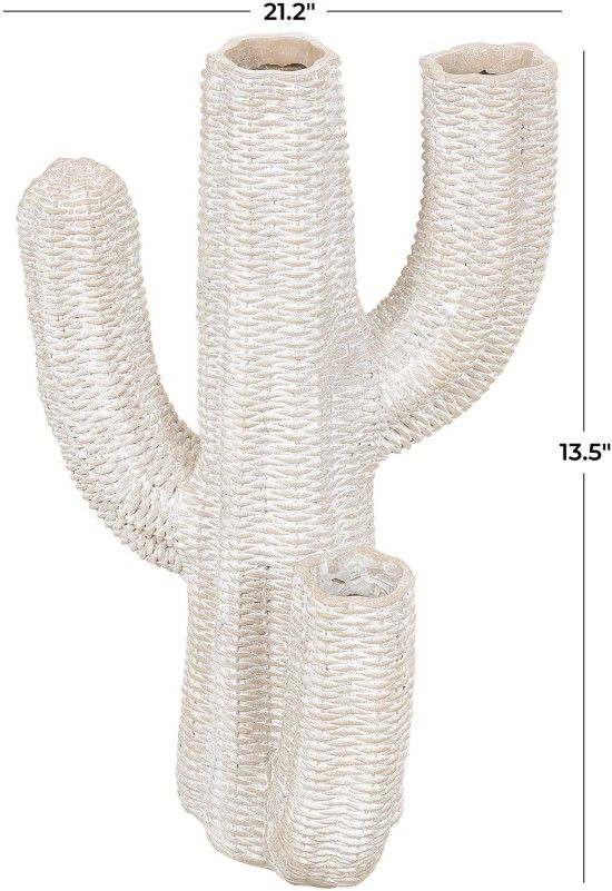 Deco Marche Cream Cactus Tall Textured Planter-3
