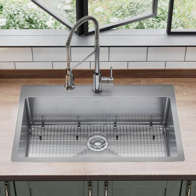 Elkay Crosstown® 4-Piece Polished Satin 33" x 22" x 9" 1-Hole Single Bowl Dual Mount Sink Set with Faucet-2