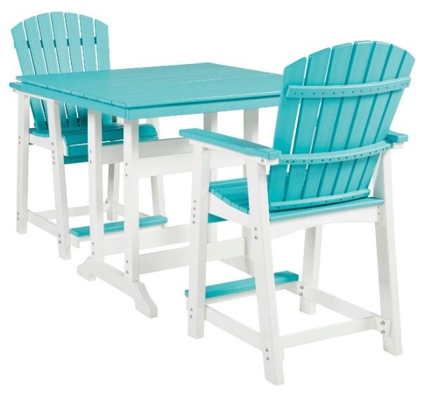 Signature Design by Ashley® Eisely 3-Piece Turquoise/White Outdoor Counter Height Dining Set-0