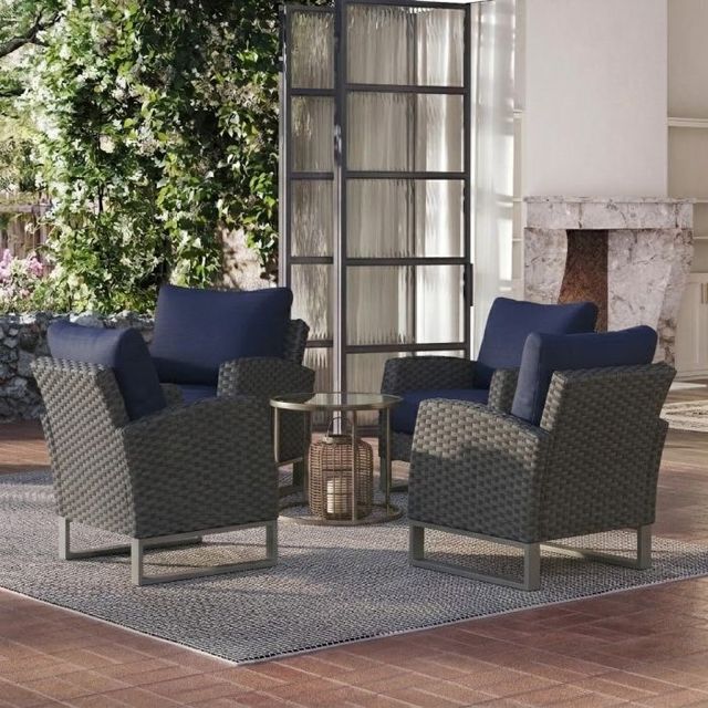 New Classic® Home Furnishings Fiji 4-Piece Blue/Breezy Gray Fabric/Wicker Club Chair Set-1