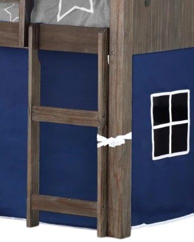 Donco Kids Barn Door Blue/Brushed Shadow Youth Twin Low Loft with Tent Kit-2