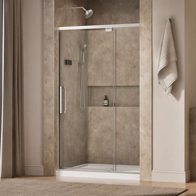 KOHLER Statement™ Bright Polished Silver 76" x 42" - 48" Pivot Shower Door-1